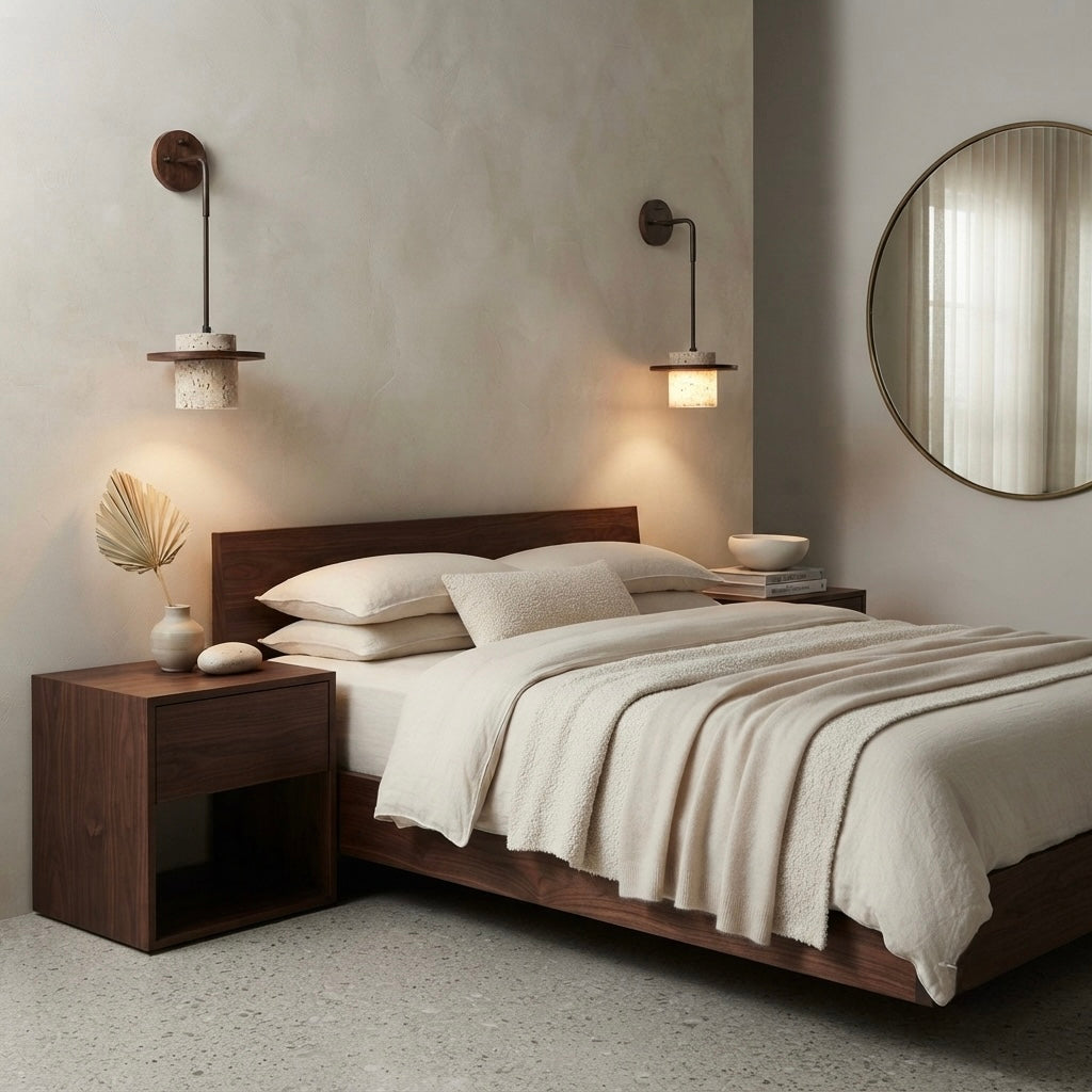 Terra Orb, Earthy, Spherical, Travertine, Organic, Wall Light