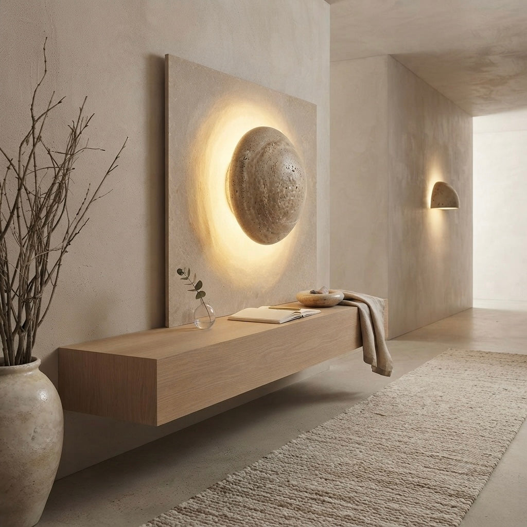 Amaya, Japandi, Travertine, Wall Light, Minimalist, Organic
