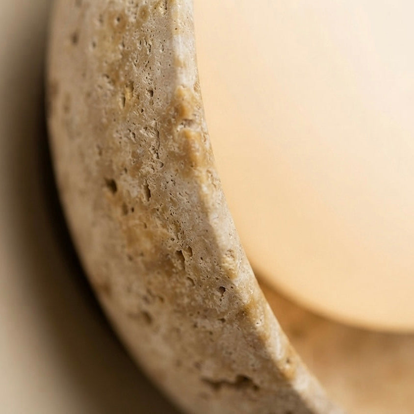 Luna Sphere, Spherical, Travertine, Modern, Minimalist, Wall Sconce