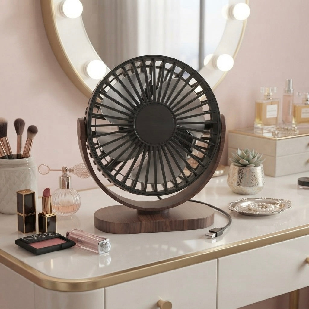Meridian Compact Wood-Accented USB Desk Air Circulator Fan