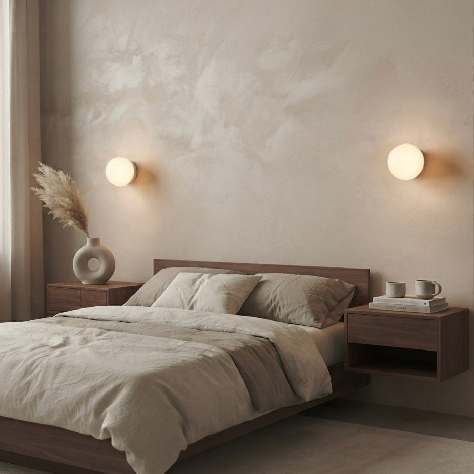 Raku Orbit, Circular, Modern, Travertine, Minimalist, Wall Light