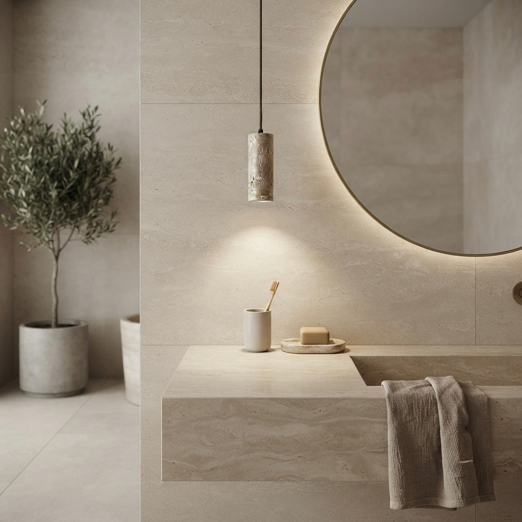 Takí Slim, Slender, Architectural, Travertine, Pendant, Modern