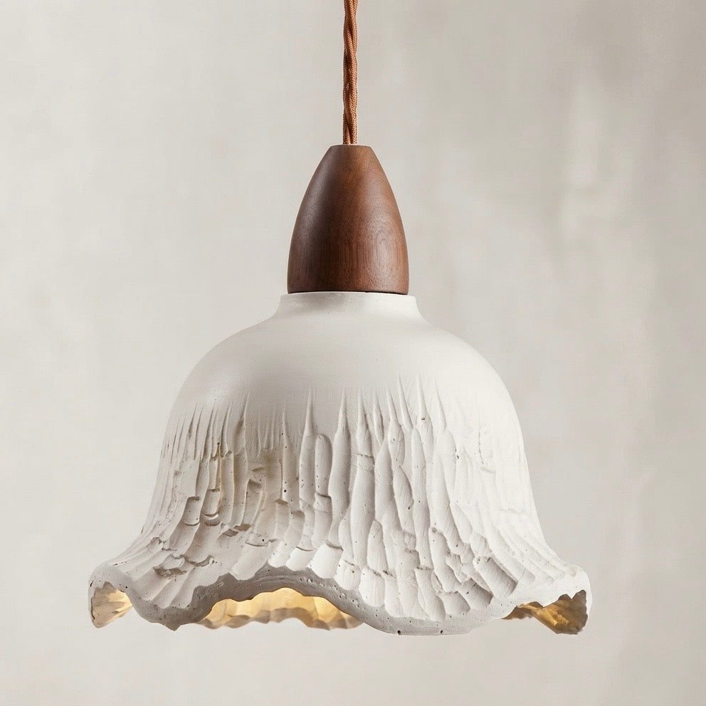 Rina Bell, Sculptural Travertine Vertical Ridged Pendant