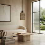 Sora Square, Travertine Wood Japandi Minimalist Pendant