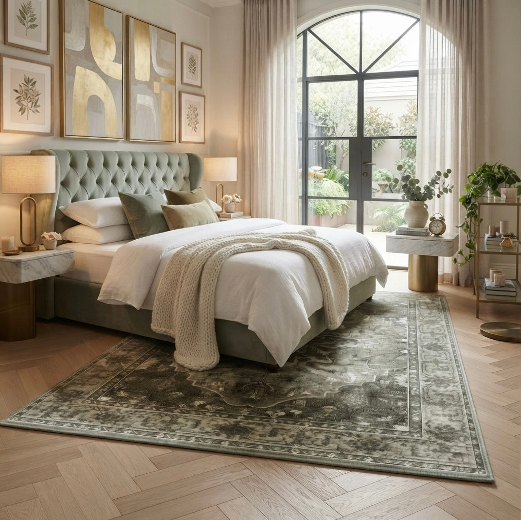 Soren Sage Medallion Distressed Traditional Persian Living Rug