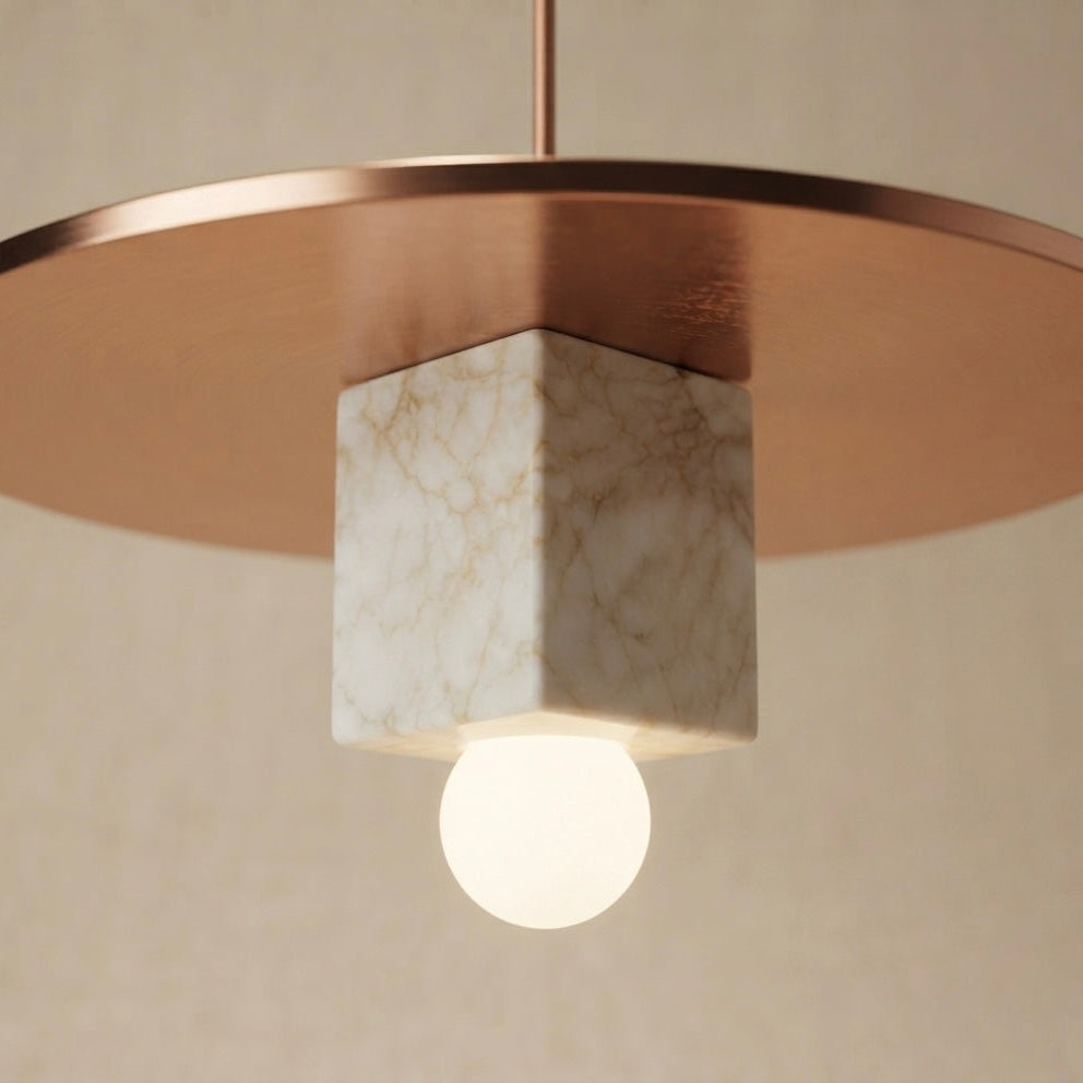 Sora Disc, Minimalist, Japandi, Pendant Light, Travertine, Wood