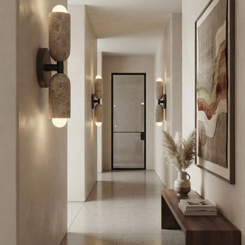 Koji Cube, Geometric, Modern, Travertine, Minimalist, Wall Light