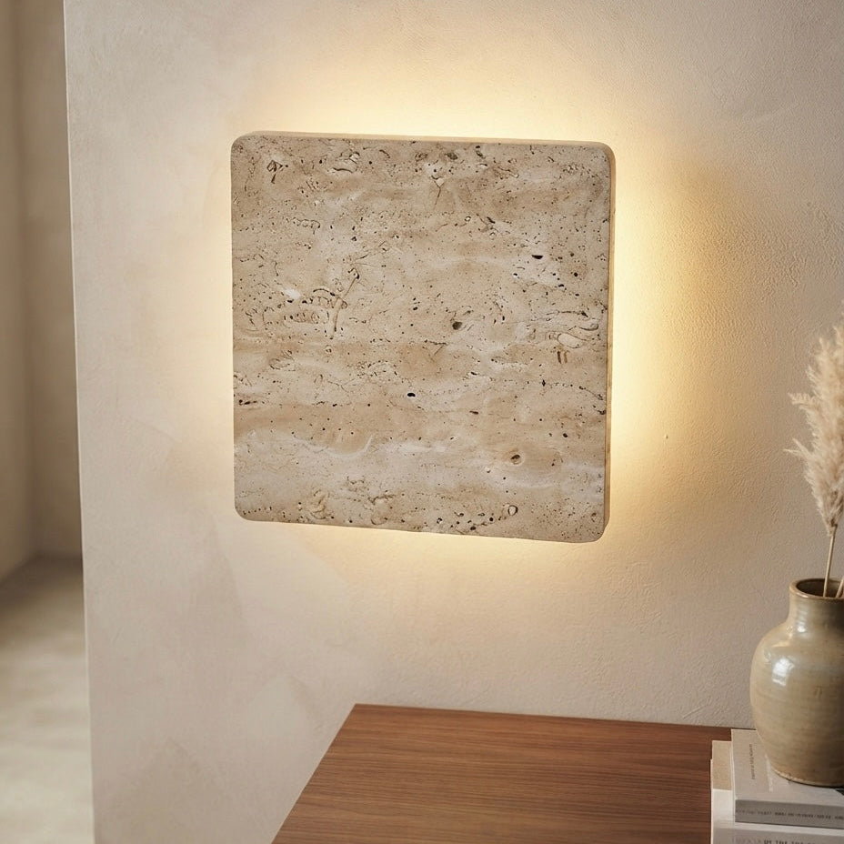 Shibui Square, Geometric, Wall Sconce, Travertine, Modern, Japandi