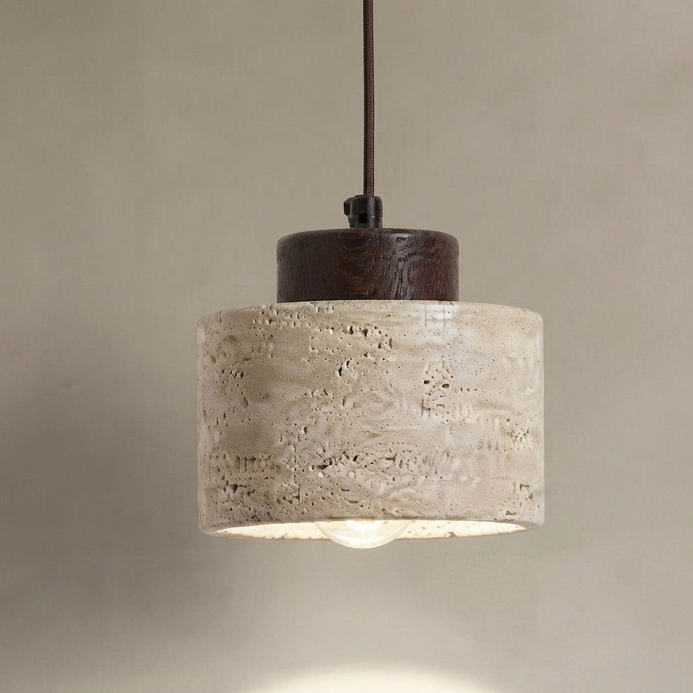 Nami Cylinder, Vertical, Minimalist, Travertine, Pendant, Japandi