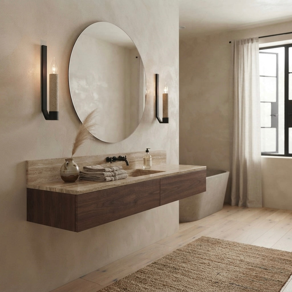 Kin, Japandi, Travertine, Wall Light, Minimalist, Organic