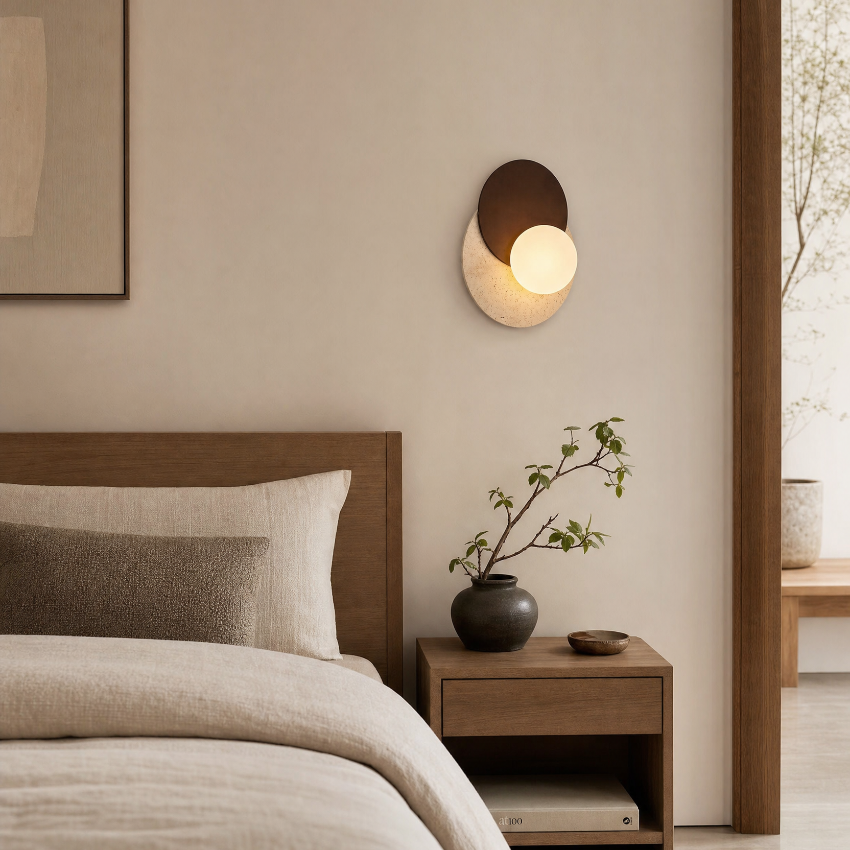 Disc Sconce, Circular Earthy Elegant Wabi-Sabi Diffused Light