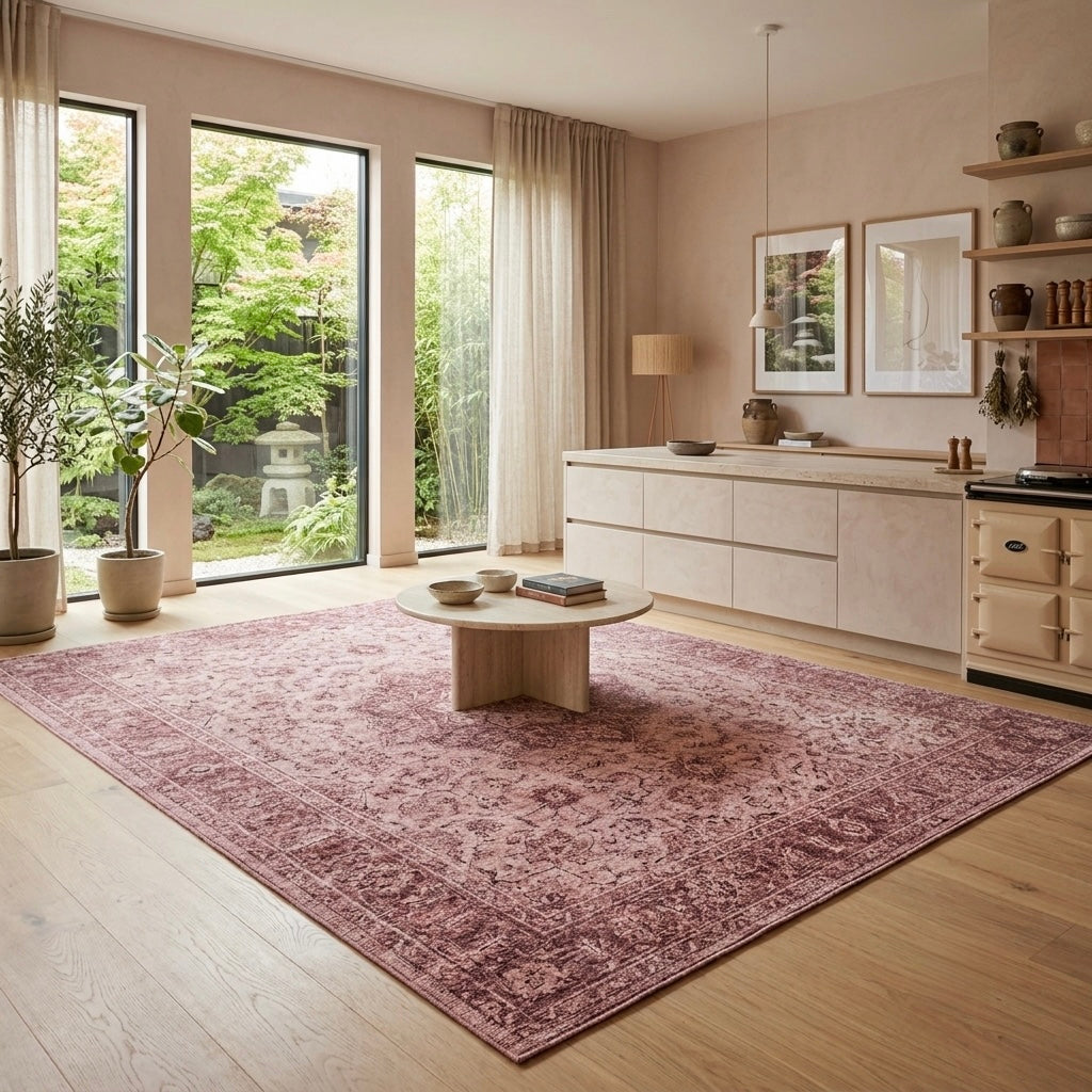 Freya Muted Blush Retro Persian Accent Soft Rug