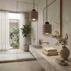 Nami Ripple, Horizontal Ridged Travertine Japandi Pendant