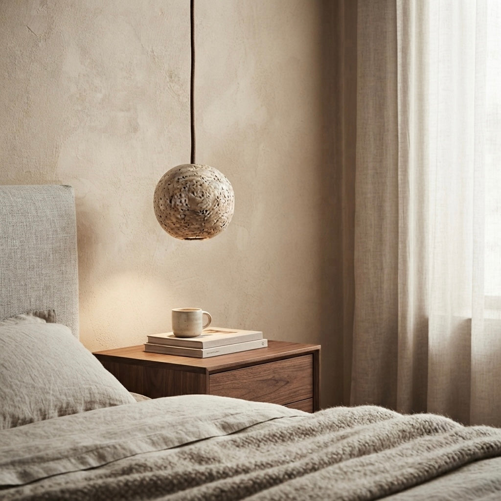 Saki, Architectural, Travertine, Pendant, Contemporary, Earthy