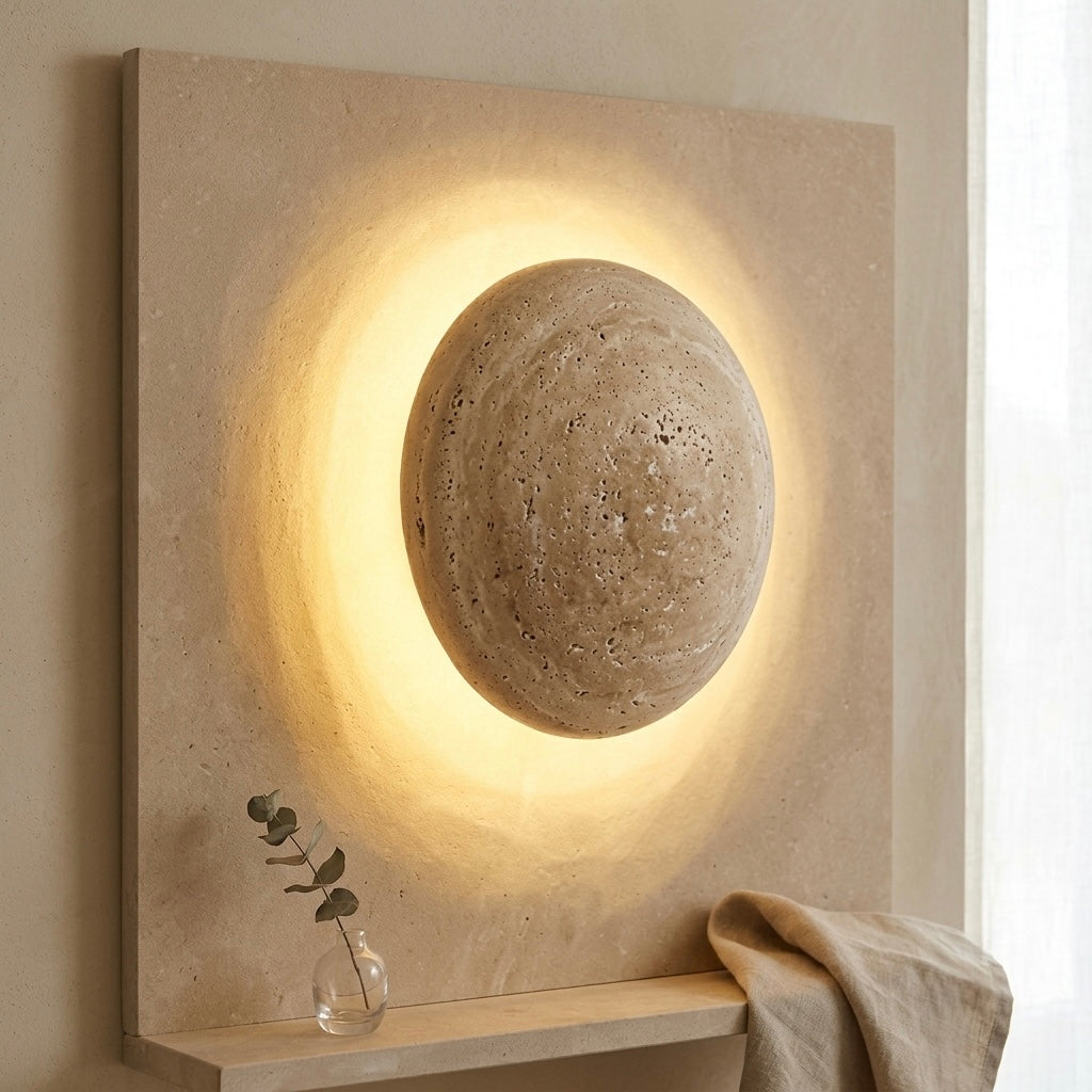 Amaya, Japandi, Travertine, Wall Light, Minimalist, Organic