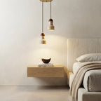 Kaito Stepped, Architectural Travertine Wood Tiered Pendant