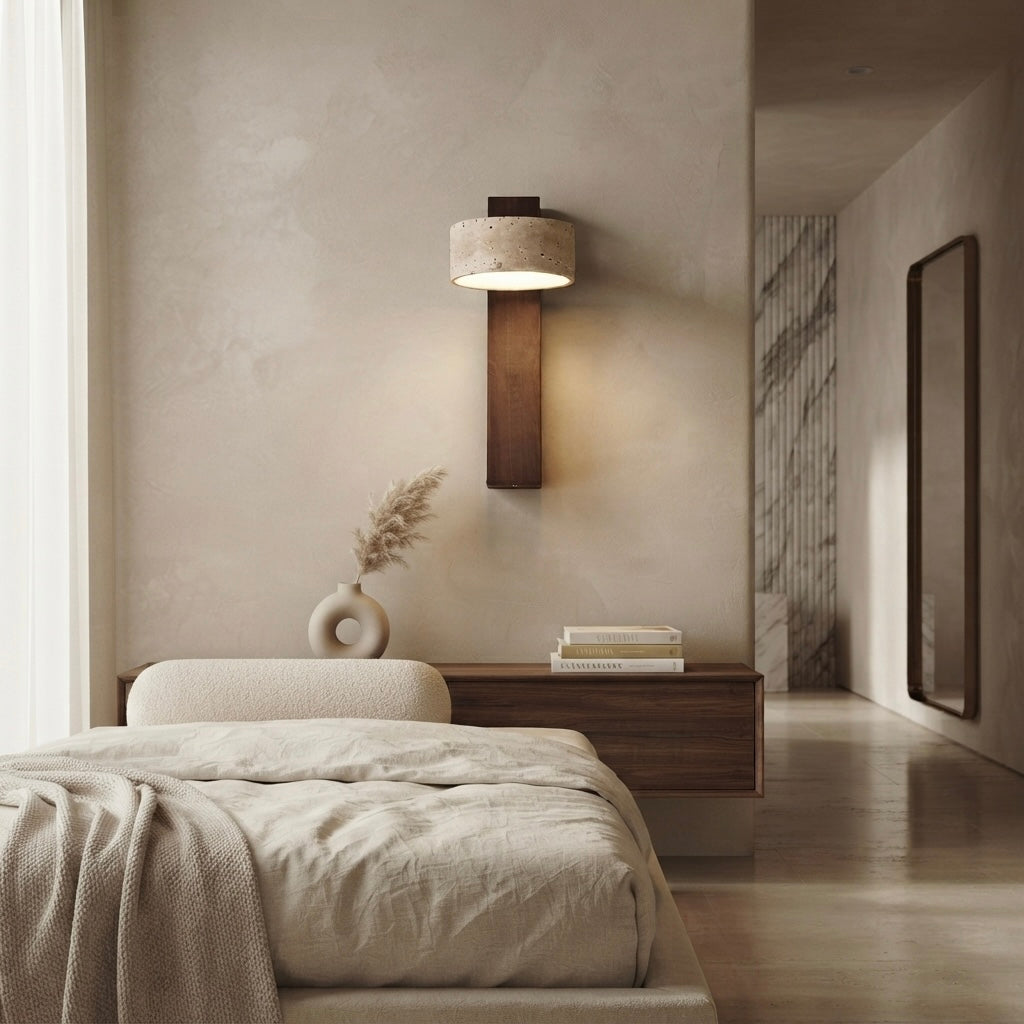 Hana Facet, Sculptural, Geometric, Travertine, Modern, Wall Light