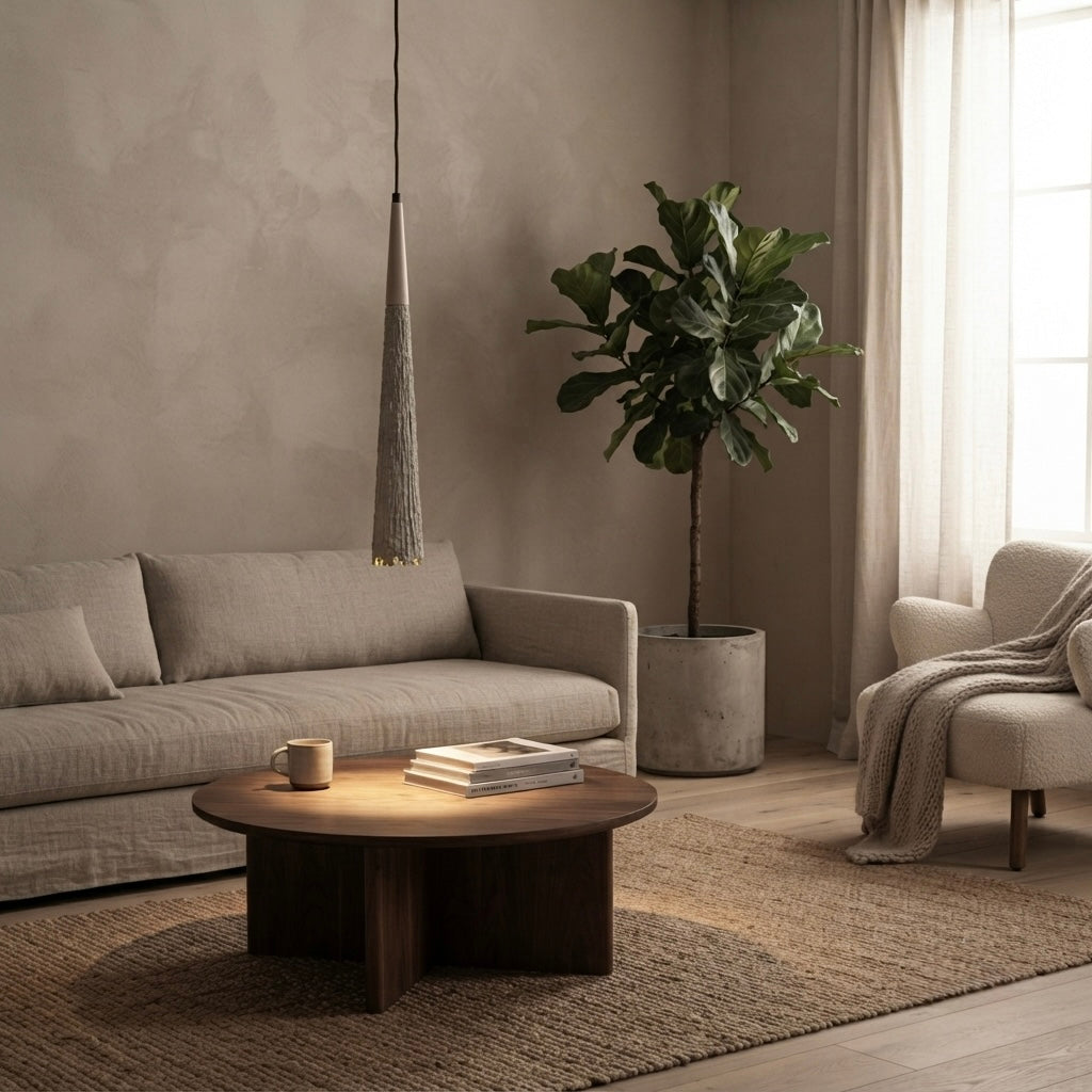 Kage, Japandi, Travertine, Pendant Light, Minimalist, Organic