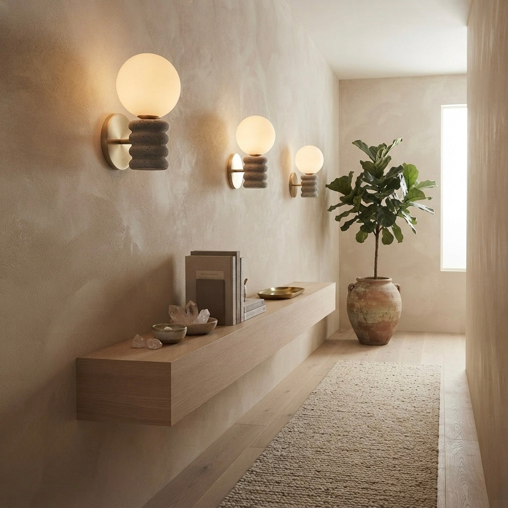 Misora, Architectural, Travertine, Wall Lighting, Contemporary, Earthy