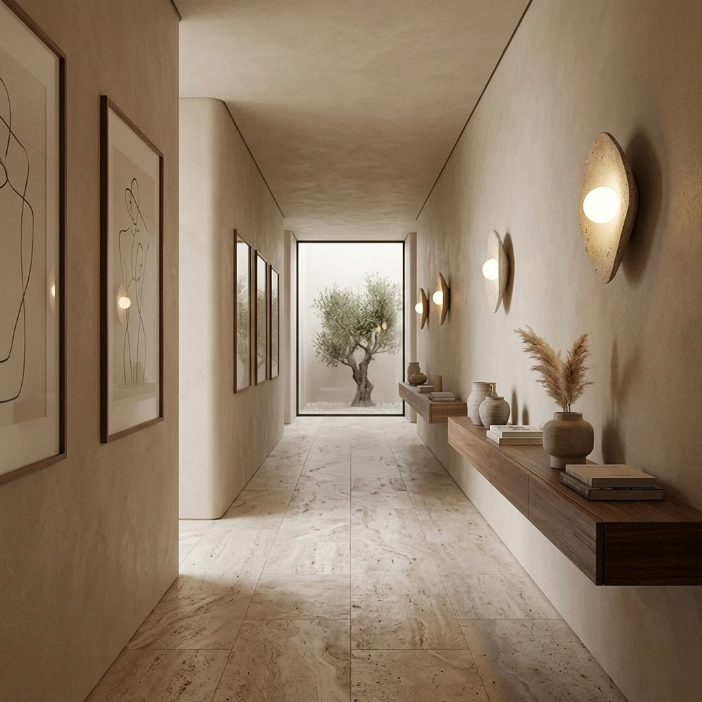 Shibusa, Architectural, Travertine, Wall Lighting, Contemporary, Earthy