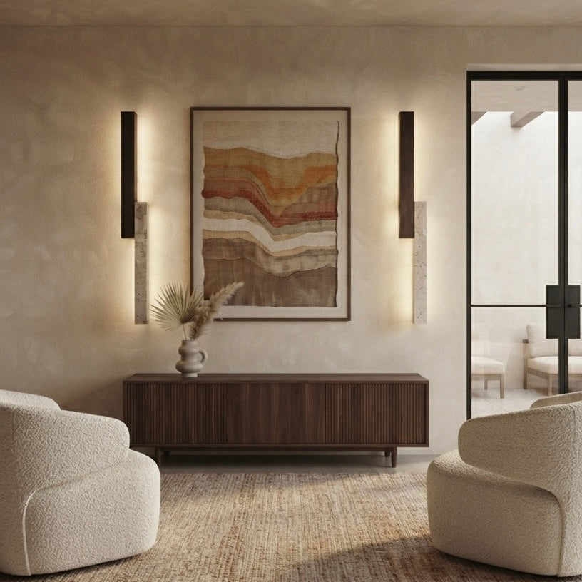 Obi Sconce, Tall, Architectural, Travertine, Slim, Contemporary