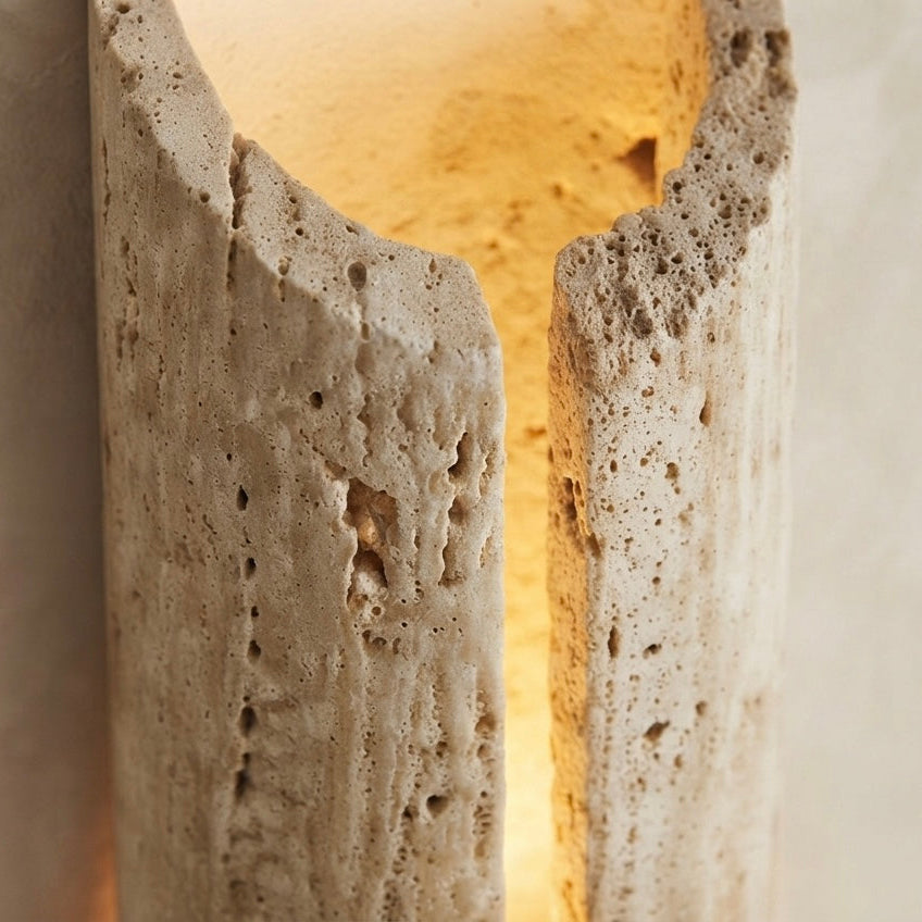 Kaya Round, Round, Travertine, Modern, Japandi, Wall Sconce