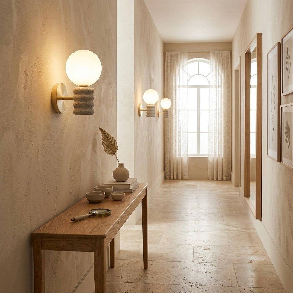 Misora, Architectural, Travertine, Wall Lighting, Contemporary, Earthy