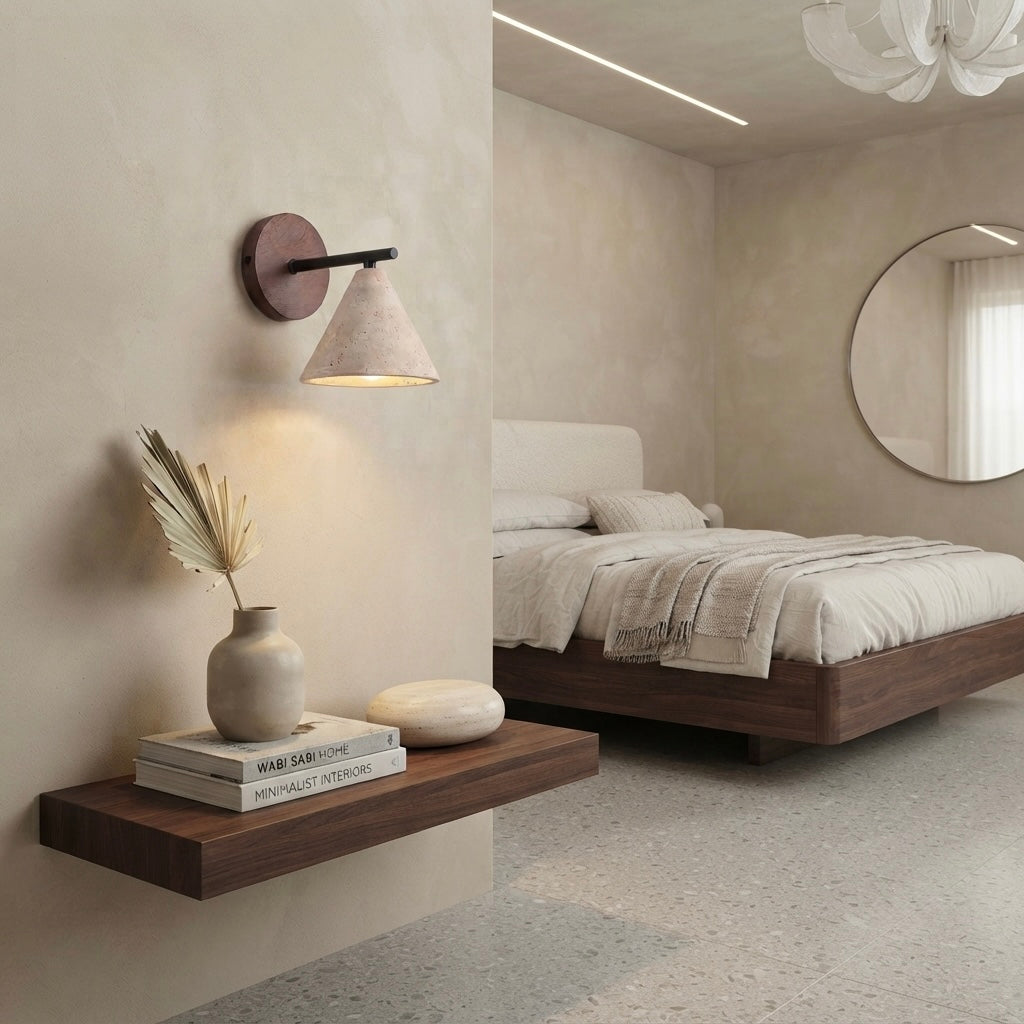 Toro Sconce, Architectural, Warm, Indirect Illumination, Travertine, Interiors