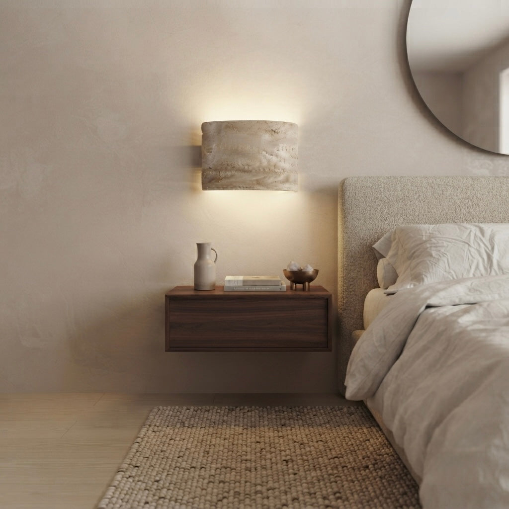 Noriko, Japandi, Travertine, Wall Light, Minimalist, Organic