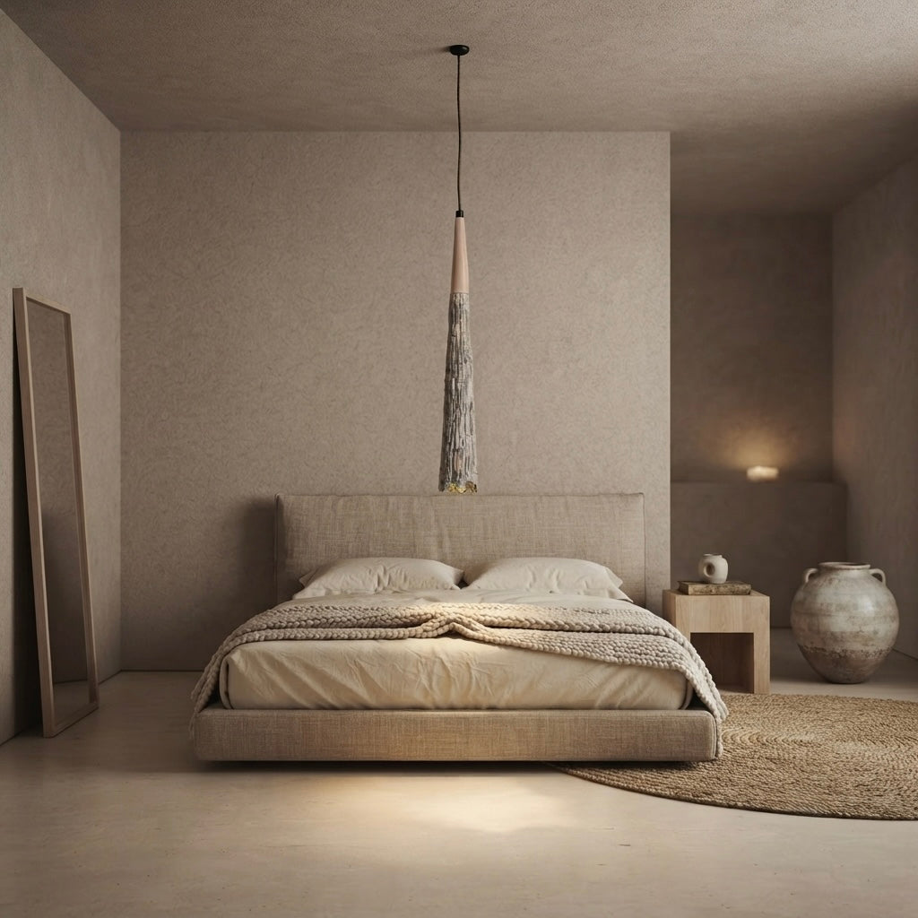Kage, Japandi, Travertine, Pendant Light, Minimalist, Organic