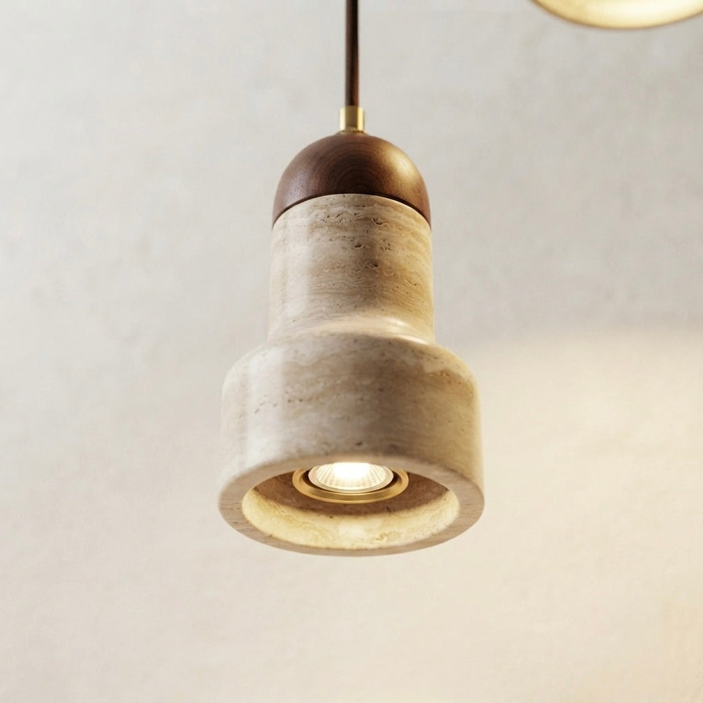 Kaito Stepped, Architectural Travertine Wood Tiered Pendant