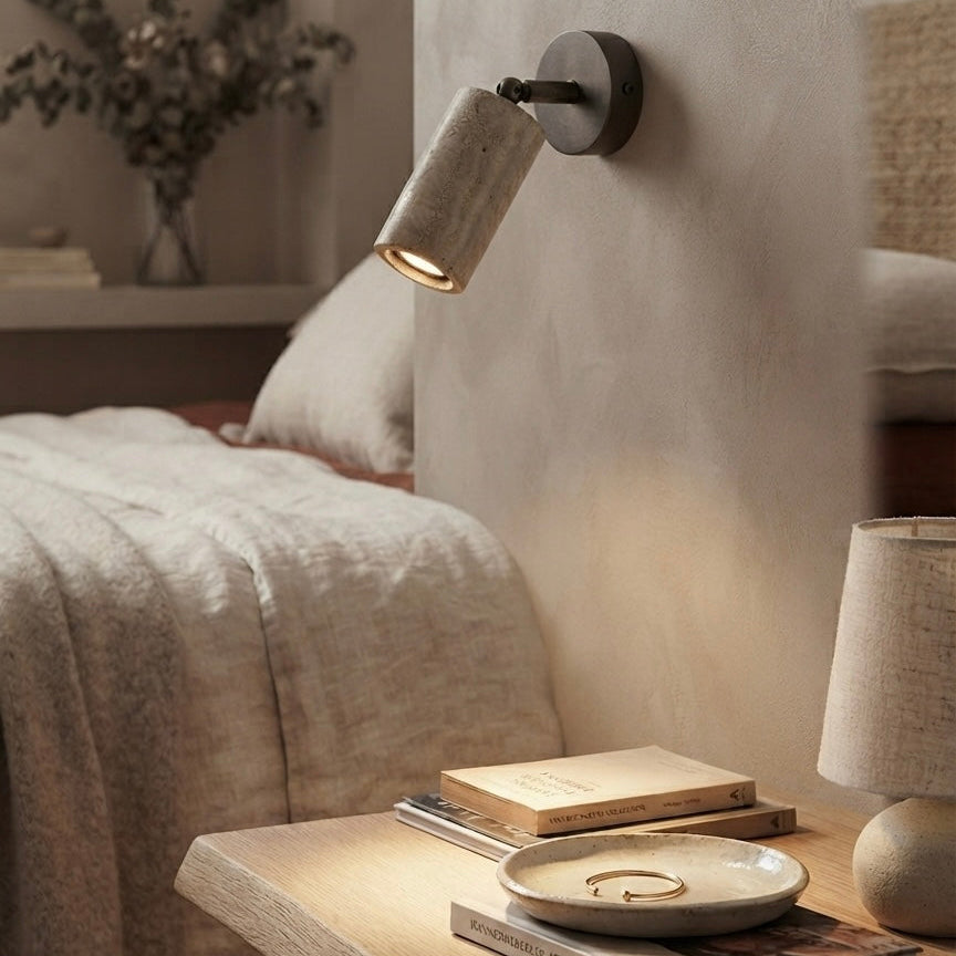 Nori Arc, Organic, Japandi, Wall Light, Travertine, Wood