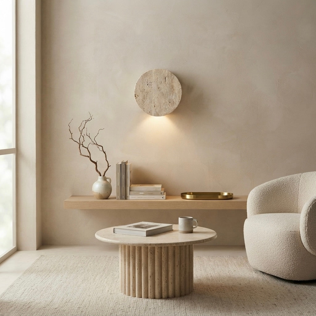 Kasumiso, Ambient, Minimalist, Wall Light, Travertine, Boutique