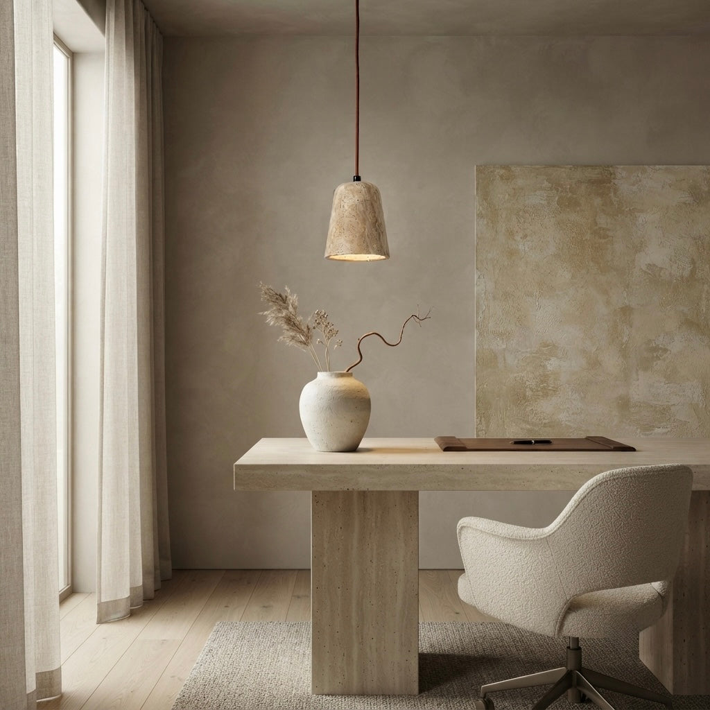 Mono Cup, Japandi, Travertine, Pendant Light, Minimalist, Organic