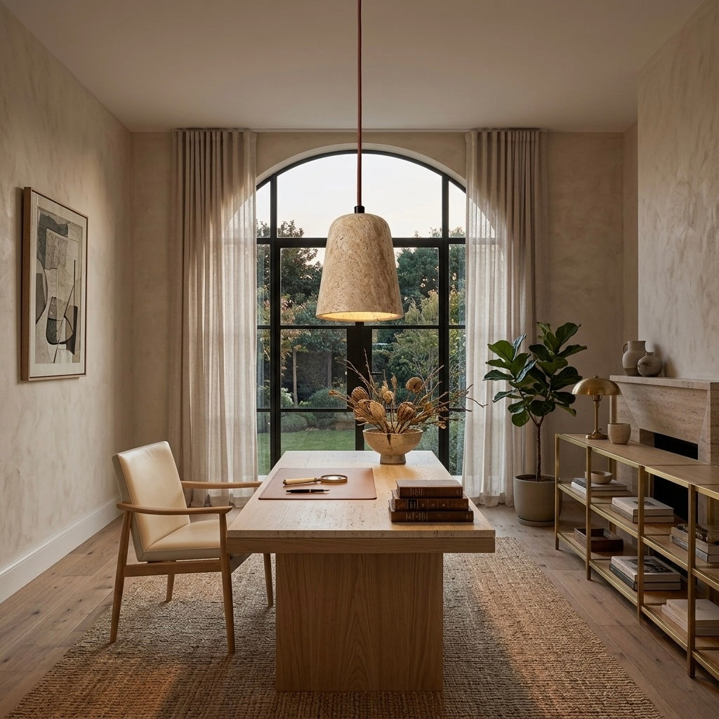 Mono Cup, Japandi, Travertine, Pendant Light, Minimalist, Organic