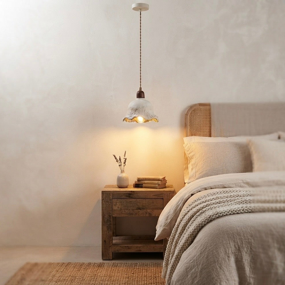 Rina Bell, Sculptural Travertine Vertical Ridged Pendant