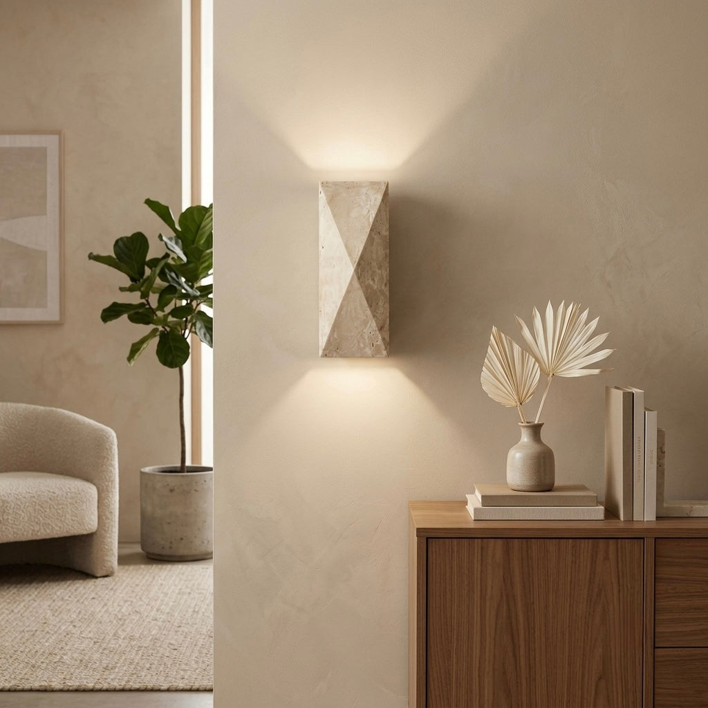 Kan, Japandi, Travertine, Wall Light, Minimalist, Organic