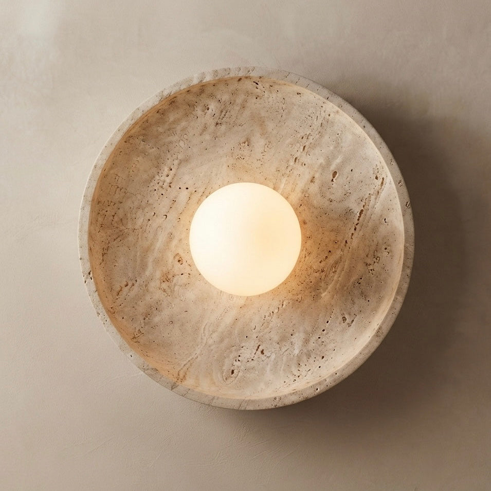 Ume Eclipse, Circular, Wall Sconce, Travertine, Ambient, Modern