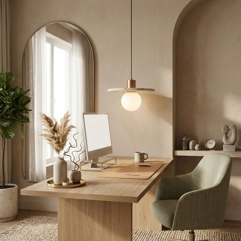 Má Arc, Architectural, Travertine, Pendant, Contemporary, Earthy