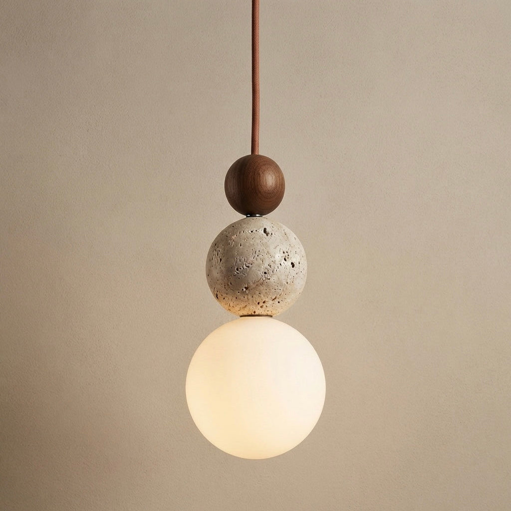 Hoshi Orb, Glass, Travertine, Modern, Ambient, Pendant Light