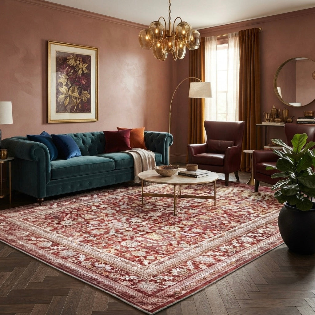Kiran Deep Garnet Retro Persian Area Rug