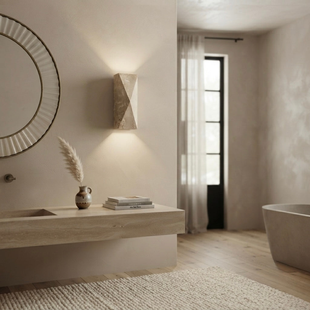 Kan, Japandi, Travertine, Wall Light, Minimalist, Organic