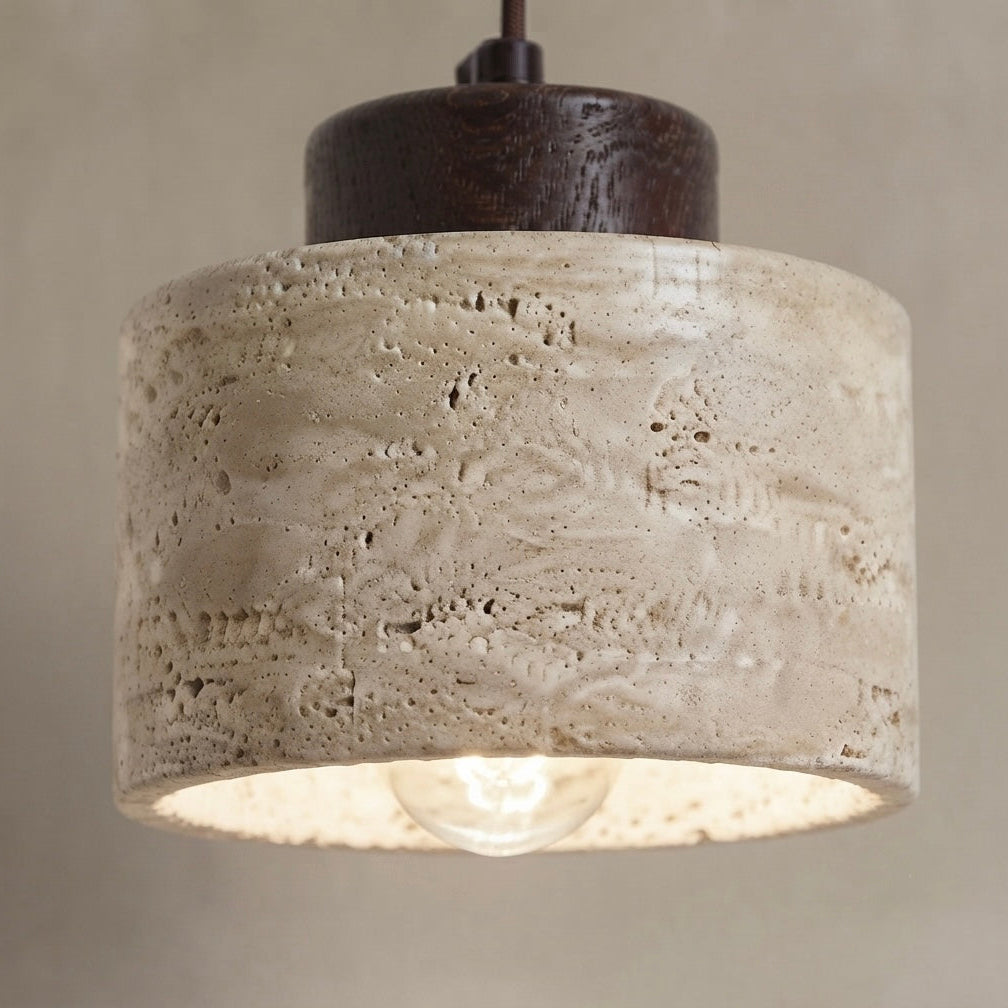 Nami Cylinder, Vertical, Minimalist, Travertine, Pendant, Japandi