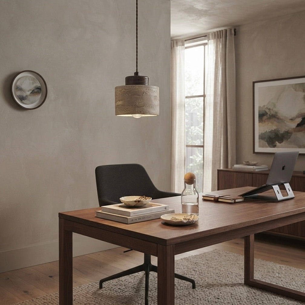 Nami Cylinder, Vertical, Minimalist, Travertine, Pendant, Japandi