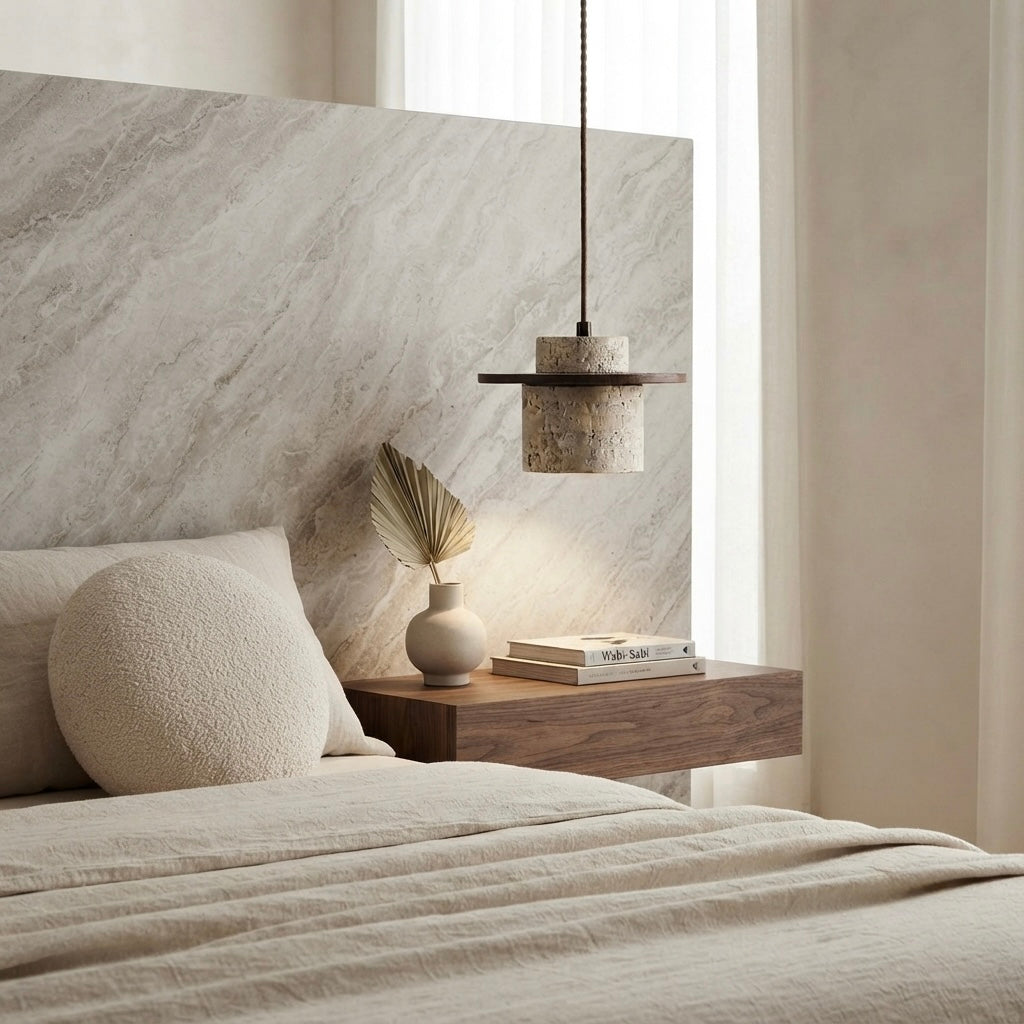 Mizu Bell, Organic, Japandi, Pendant Light, Travertine, Modern