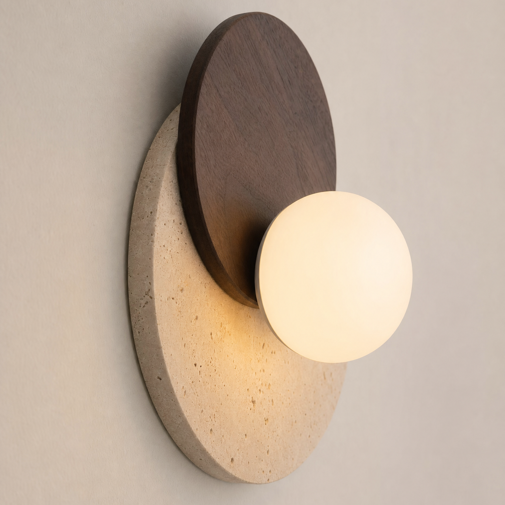 Disc Sconce, Circular Earthy Elegant Wabi-Sabi Diffused Light
