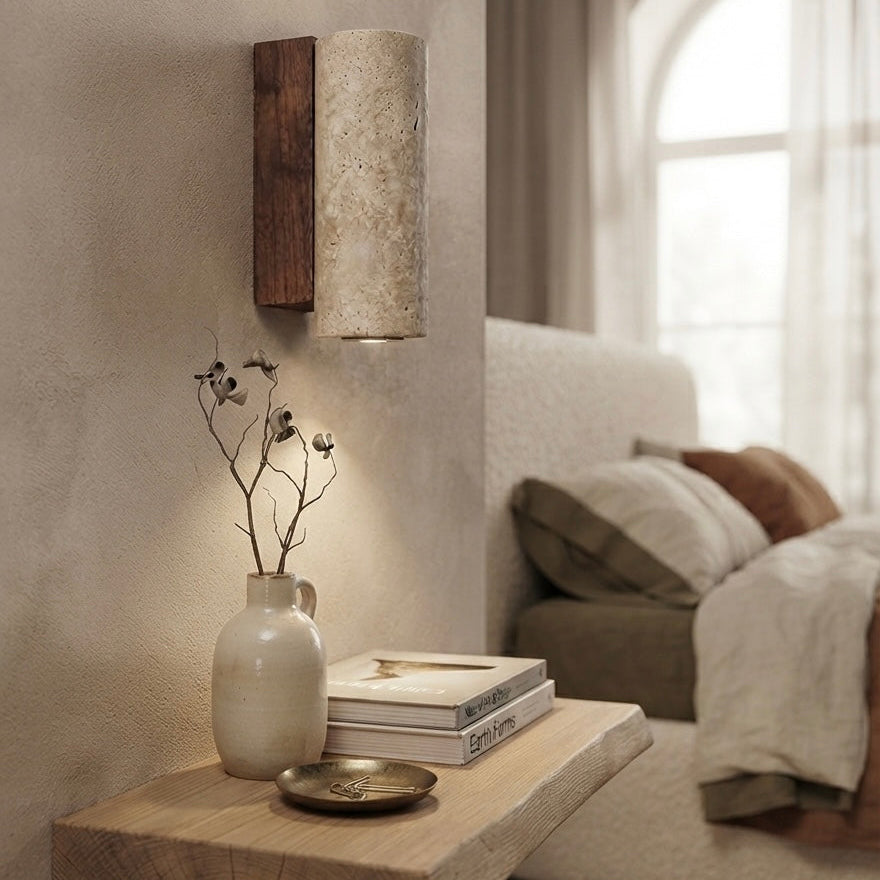 Sumi Tower, Textured, Block, Travertine, Earthy, Accent Lighting