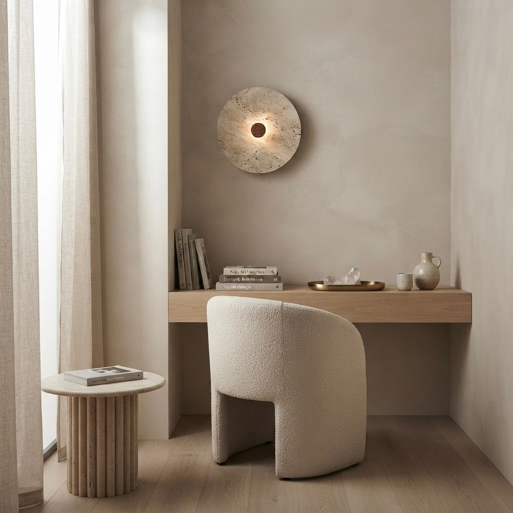 Torobi, Ambient, Minimalist, Wall Light, Travertine, Boutique