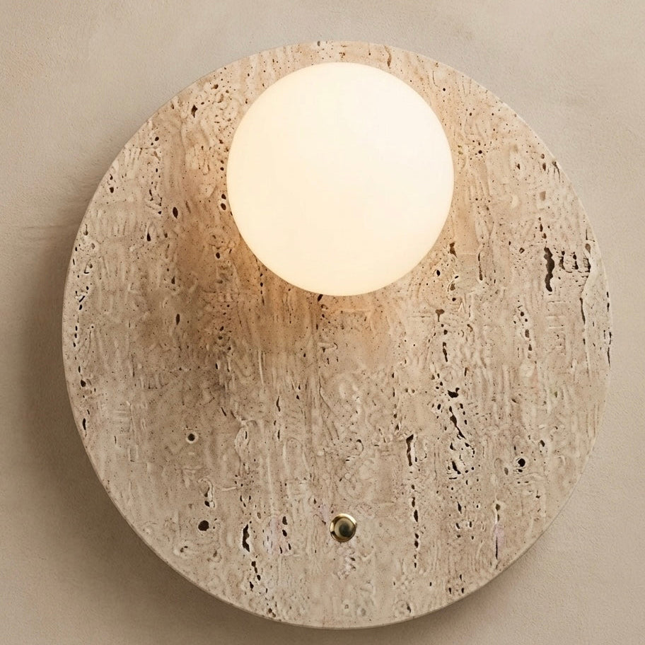 Kumo Block, Circular, Wall Sconce, Travertine, Ambient, Modern