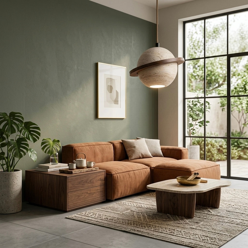 Seijaku Wave, Ambient, Minimalist, Pendant, Travertine, Boutique